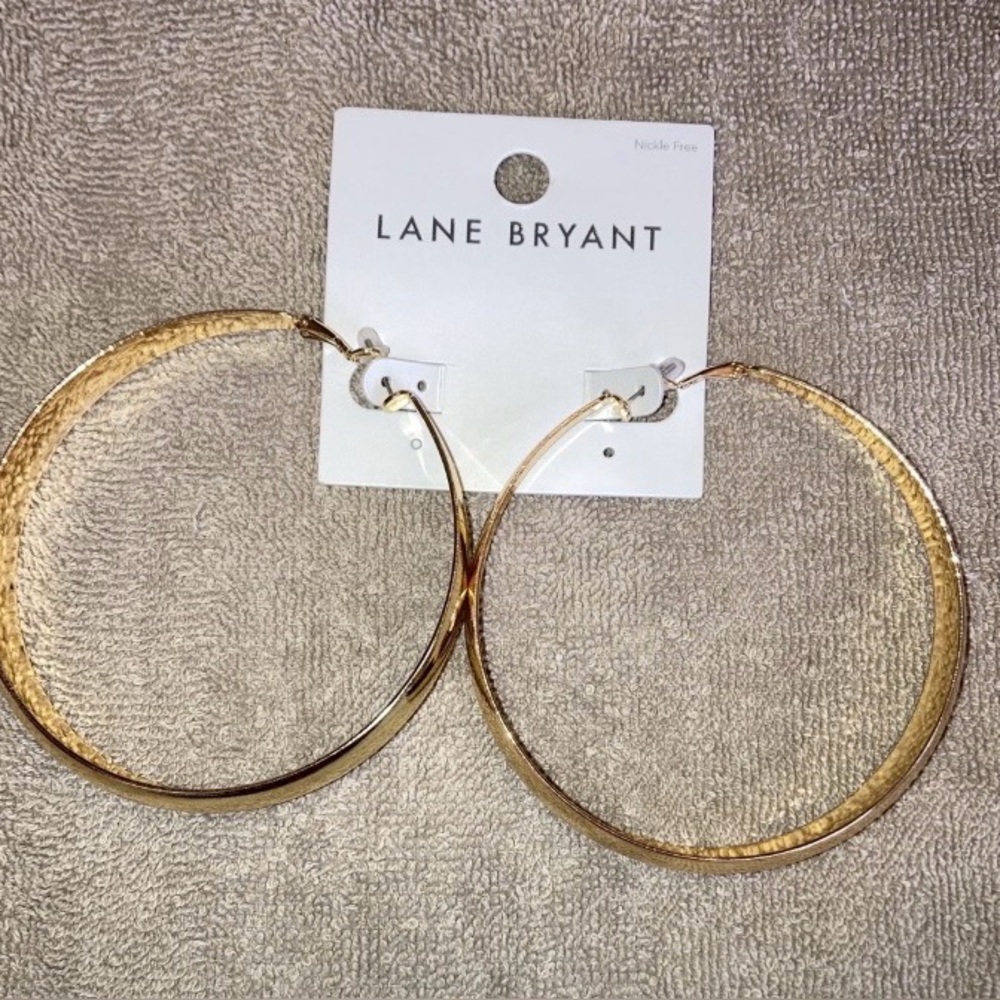 Lane Bryant Gold Tone Extra Large Hoop Earrings NEW